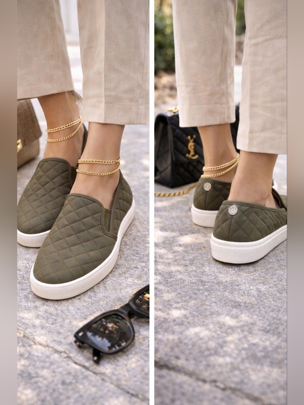 Steve Madden Quilted Slip-On Sneakers Olive Size 9 GUC Comfort Chic